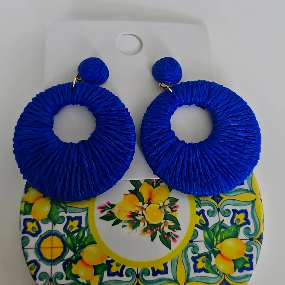 NWT Colbolt Blue Circular Woven Earrings